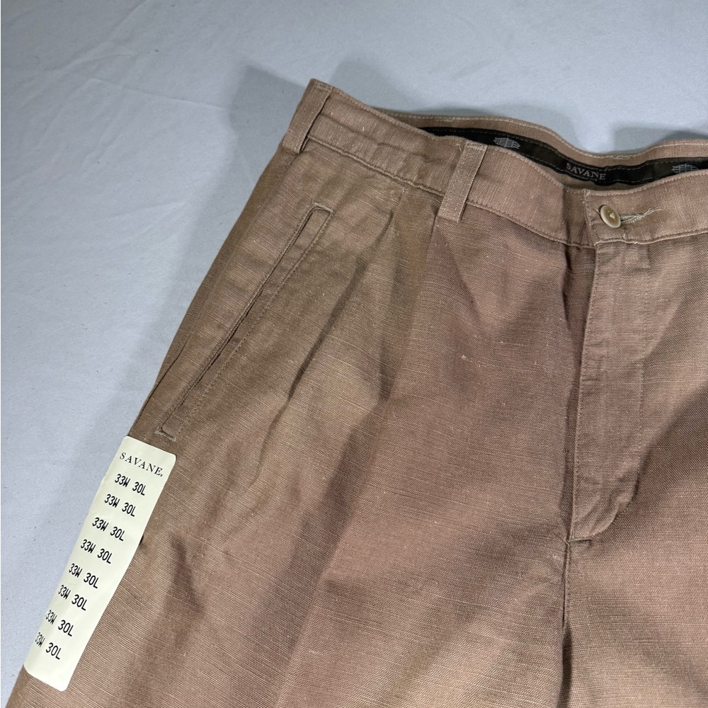 Savane Men's Classic Fit Pleated Pants in Light Brown - Picture 12 of 13